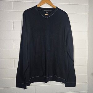 Geoffrey Beene Mens XXL‎ Black V Neck Long Sleeve Silk Cotton Sweater Preppy